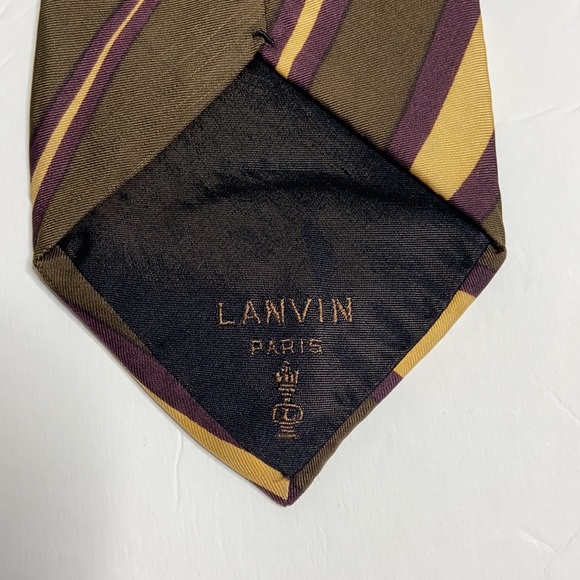 Lanvin Paris Silk Tie Blue Gold Floral Feather Print Allover  LANVIN Paris 100% Silk Gold & Brown Neck Wear Tie